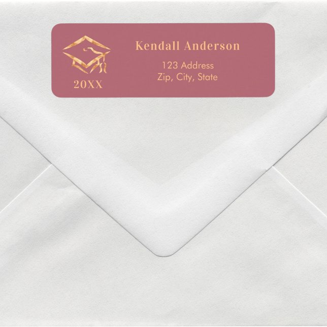 Rose gold graduation cap return address label (Creator Uploaded)