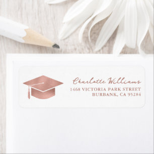 Rose Gold Graduation Hat Script Return Address Label