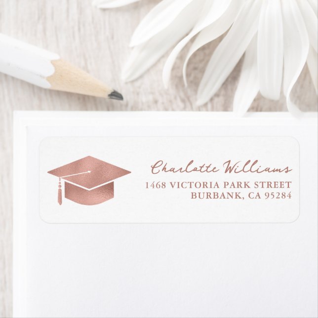 Rose Gold Graduation Hat Script Return Address Label (Insitu)