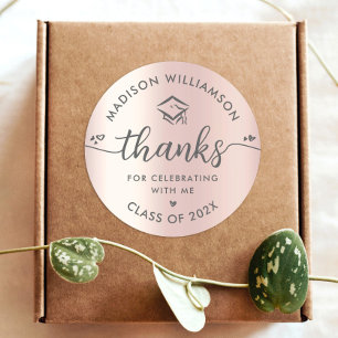 Rose Gold Graduation Modern Thank You Script Heart Classic Round Sticker