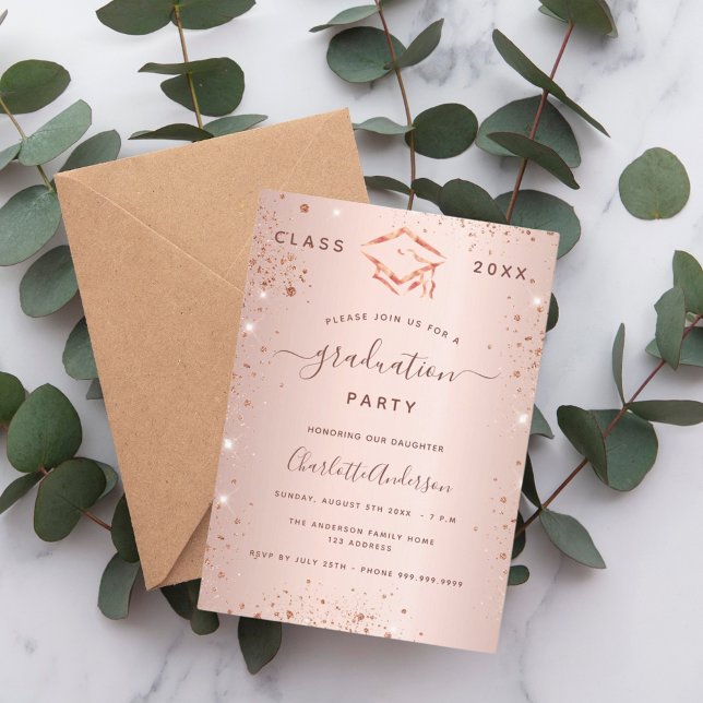 Rose gold graduation party blush pink 2025 invitation (Creator Uploaded)