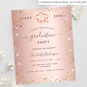 Rose gold graduation party budget invitation flyer