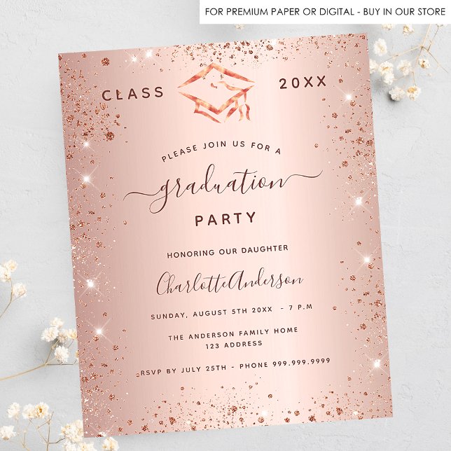 Rose gold graduation party budget invitation flyer (Creator Uploaded)