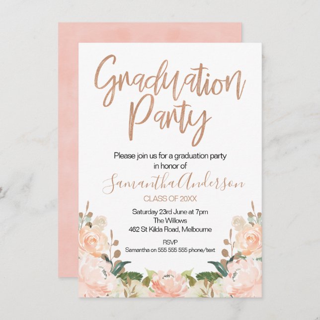 Rose Gold Graduation Party Invitation (Front/Back)