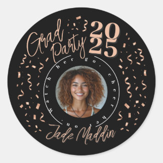 Rose Gold Graduation Photo Confetti Design Sticker