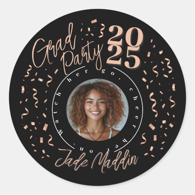 Rose Gold Graduation Photo Confetti Design Sticker (Front)