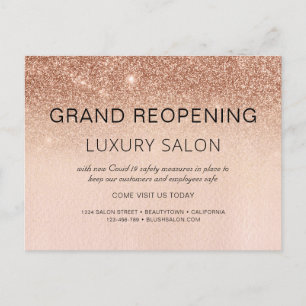 Rose Gold Grand Reopening Glitter Hair Salon Announcement Postcard