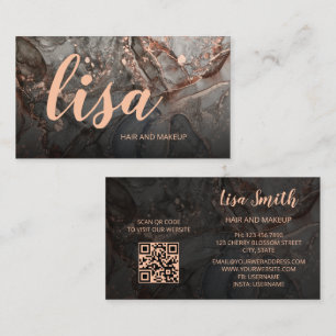 Rose Gold Gray Ink Marble Scan QR Code Business Ca Business Card