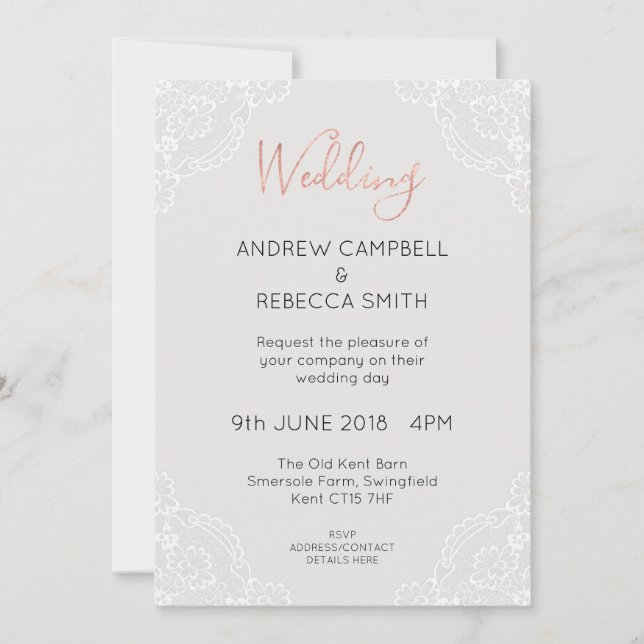 Rose Gold & Gray Wedding Invitation (Front)