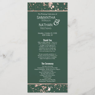 Rose Gold Green Paint Splatters Wedding Program