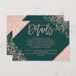Rose gold green script wedding direction details enclosure card