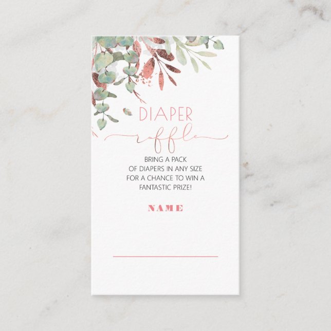 Rose Gold Greenery Baby Shower Diaper Raffle Enclosure Card (Front)