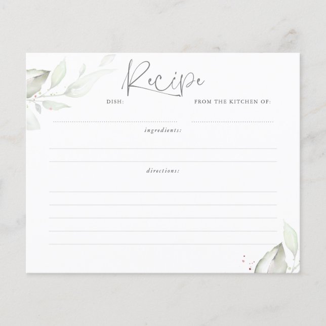 Rose Gold Greenery Bridal Shower Recipe Card (Front)