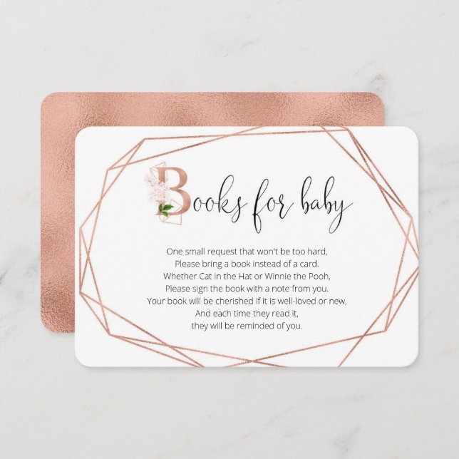 Rose gold greenery geometric floral books for baby enclosure card (Front/Back)