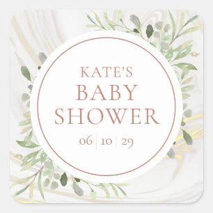 Rose Gold  Greenery Watercolour Baby Shower Square Sticker