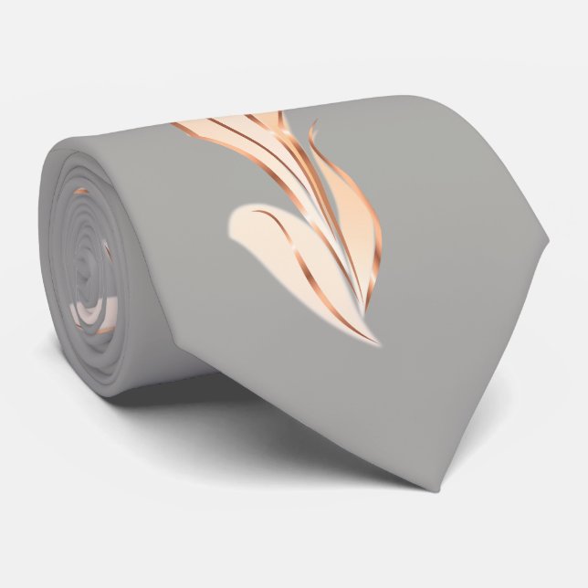 Rose Gold Grey Abstract Lily Tie (Rolled)