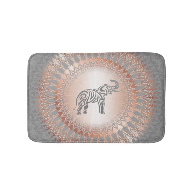 Rose Gold Grey Elephant Mandala Bath Mat (Front)