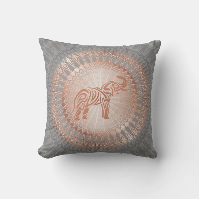 Rose Gold Grey Elephant Mandala Cushion (Front)