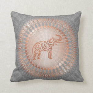 Rose Gold Grey Elephant Mandala Cushion
