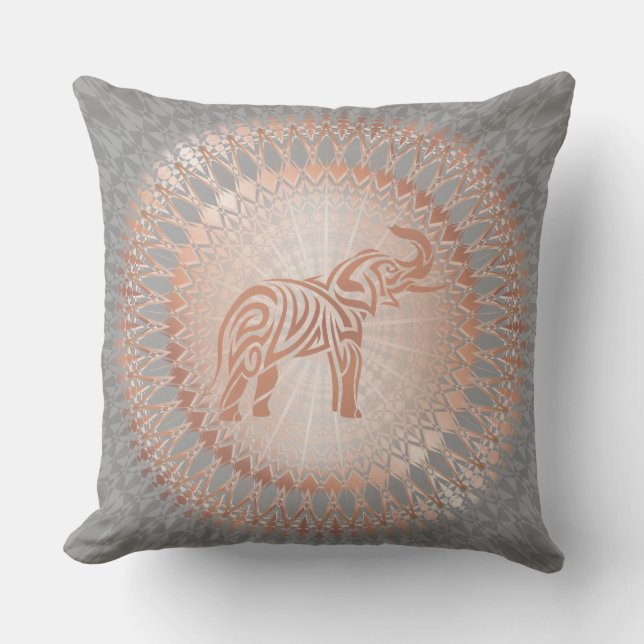 Rose Gold Grey Elephant Mandala Cushion (Front)