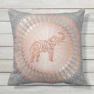 Rose Gold Grey Elephant Mandala Cushion