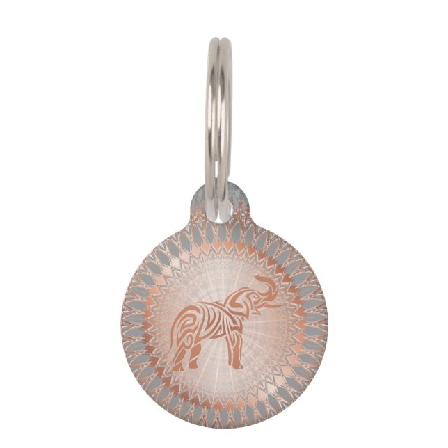 Rose Gold Grey Elephant Mandala Pet Tag (Front)