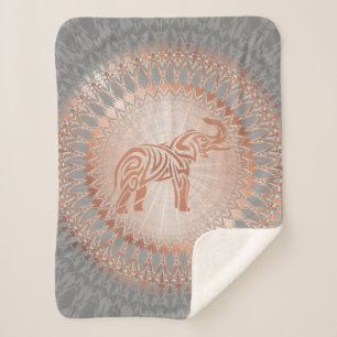 Rose Gold Grey Elephant Mandala Sherpa Blanket