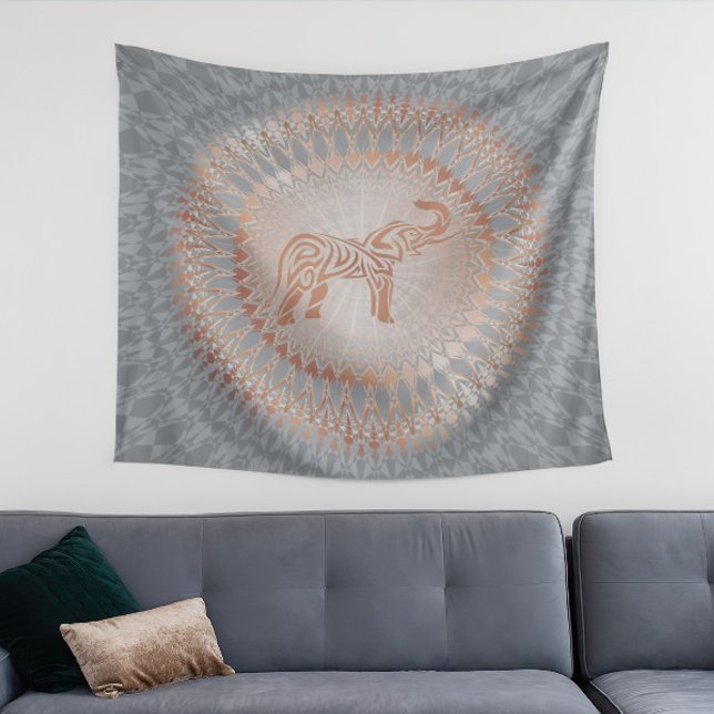 Rose Gold Grey Elephant Mandala Tapestry (Creator Uploaded)