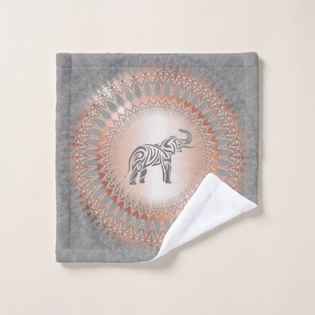 Rose Gold Grey Elephant Mandala Wash Cloth (Wash Cloth)