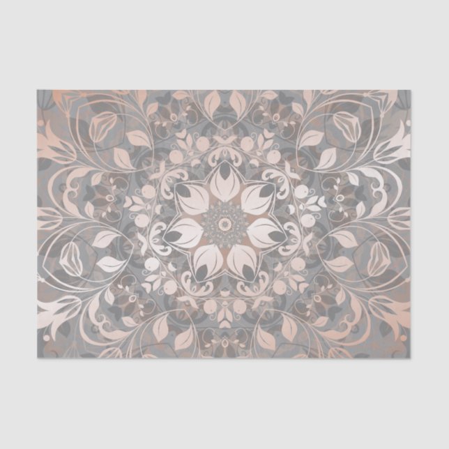 Rose Gold Grey Floral Mandala Tissue Paper (Front)