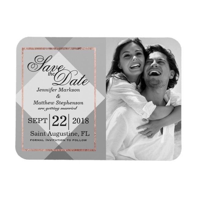 Rose Gold Grey Geo Save the Date Magnets (Horizontal)