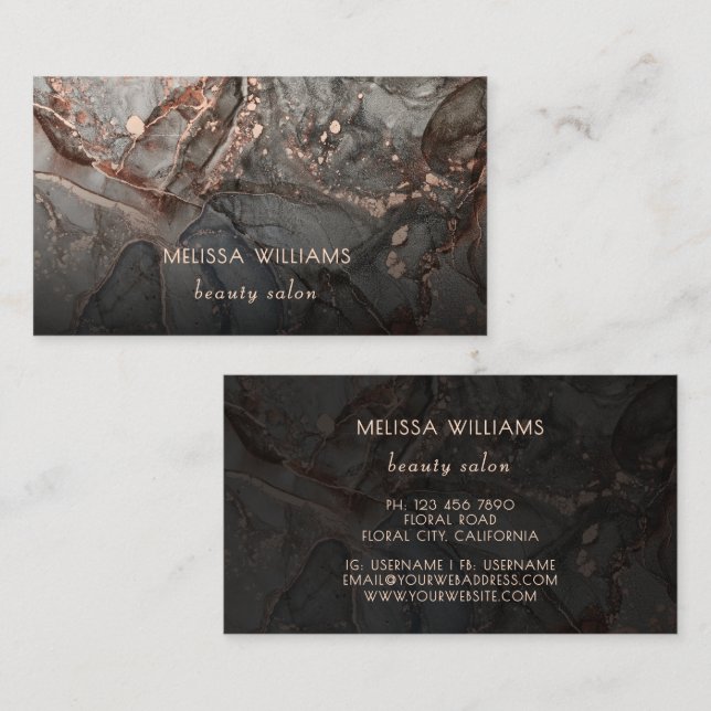 Rose Gold Grey Ink Marble  Business Card (Front/Back)
