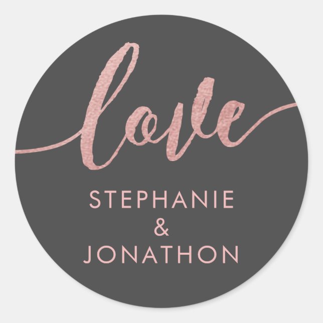 Rose Gold & Grey Love Script Names Favour Sticker (Front)