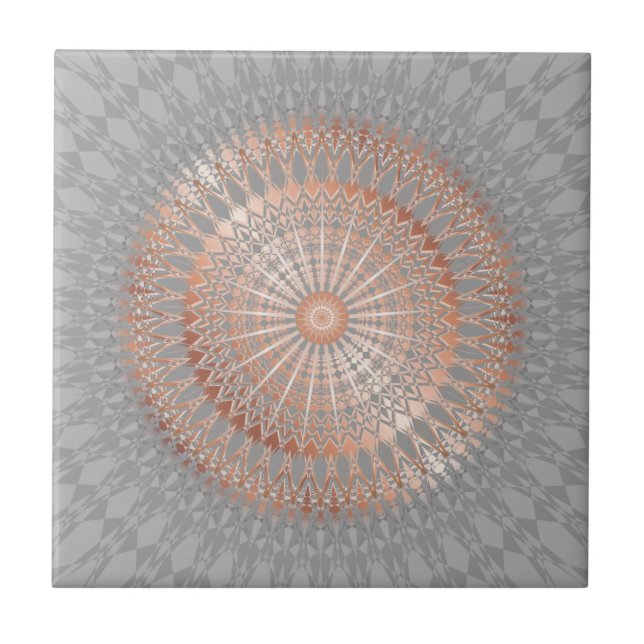 Rose Gold Grey Mandala Ceramic Tile (Front)