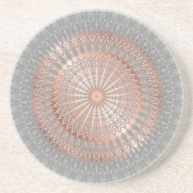 Rose Gold Grey Mandala Coaster (Front)