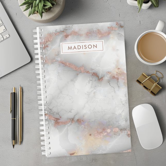 Rose Gold Grey Marble Personalised Name Custom Planner (Creator Uploaded)