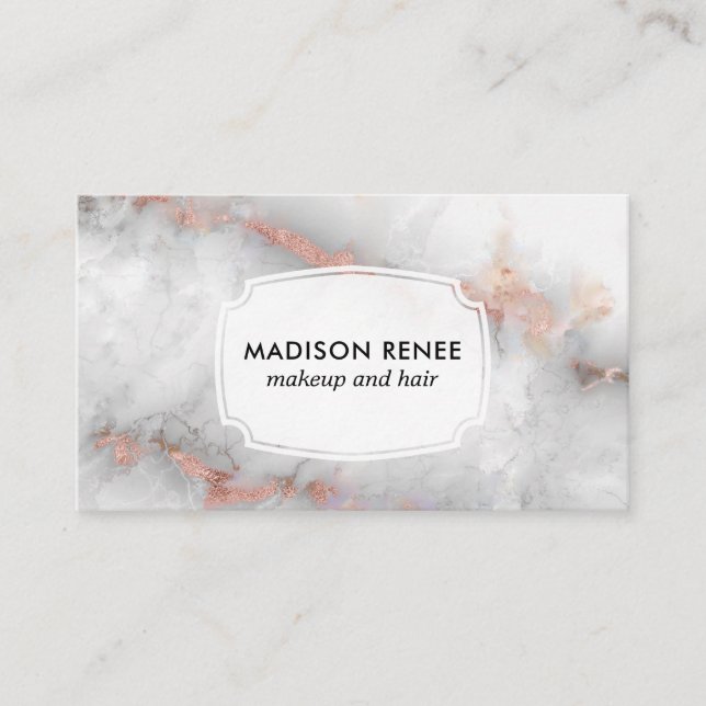 Rose Gold Grey Marble Trendy Makeup Artist Business Card (Front)