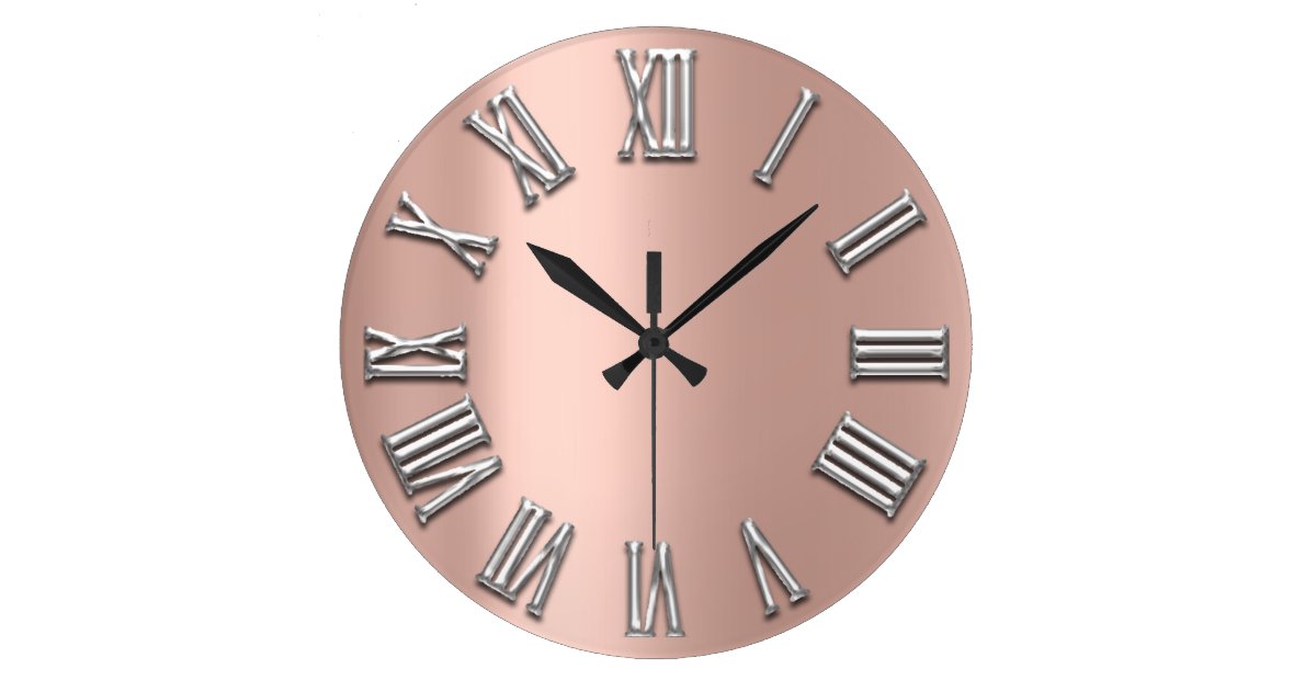 Rose Gold Grey Metal Grey Silver Roman Number Large Clock
