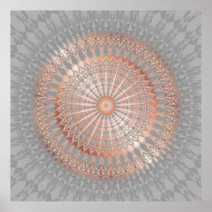 Rose Gold Grey Modern Geometric Mandala Poster