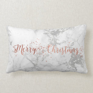 Rose Gold Grey Silver White Marble Merry Christmas Lumbar Cushion