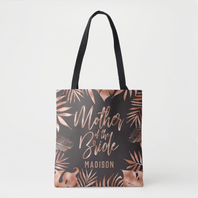 Rose Gold & Grey Tropical Palm Mother of the Bride Tote Bag (Front)