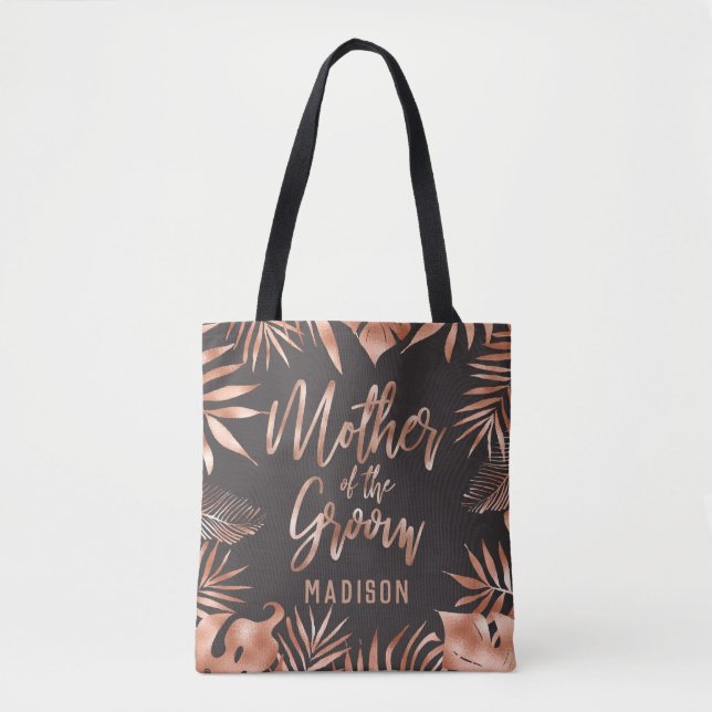 Rose Gold & Grey Tropical Palm Mother of the Groom Tote Bag (Front)