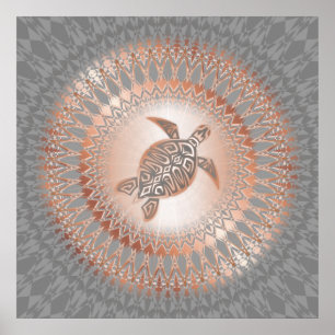 Rose Gold Grey Turtle And Mandala Poster