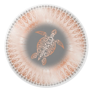 Rose Gold Grey Turtle Mandala Ceramic Knob
