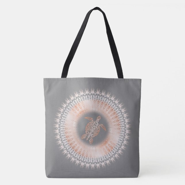 Rose Gold Grey Turtle Mandala Tote Bag (Front)