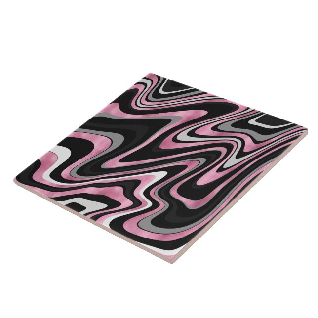 Rose Gold Grey wavy swirls pattern Ceramic Tile (Side)