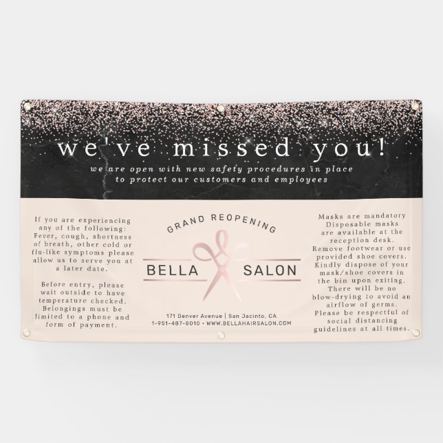 Rose Gold Hair Salon Grand Reopening Covid Safety Banner (Horizontal)