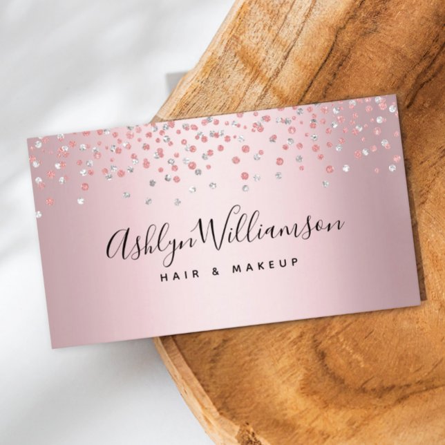 Rose gold hair salon makeup artist modern trendy business card (Creator Uploaded)