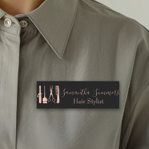 Rose Gold Hair Salon Stylist Personalised Name Tag