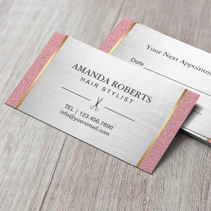 Rose Gold Hair Stylist Modern Silver Appointment Card